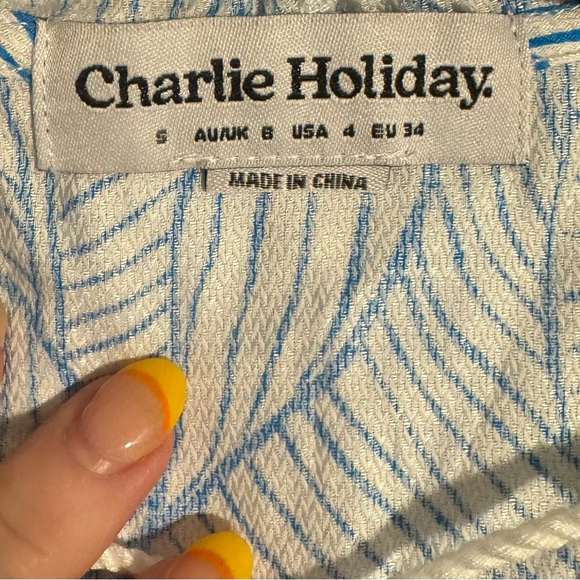 Charlie Holiday Blue and White Lace-Up Swim Coverup Size OS - Picture 6 of 8